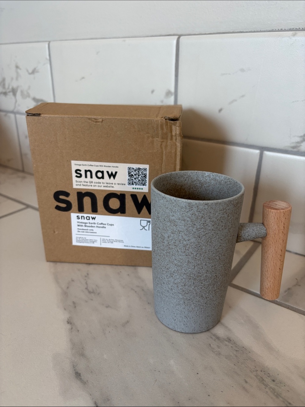 snaw Vintage Earth Coffee Cup with Wooden Handle - Speckled Gray
